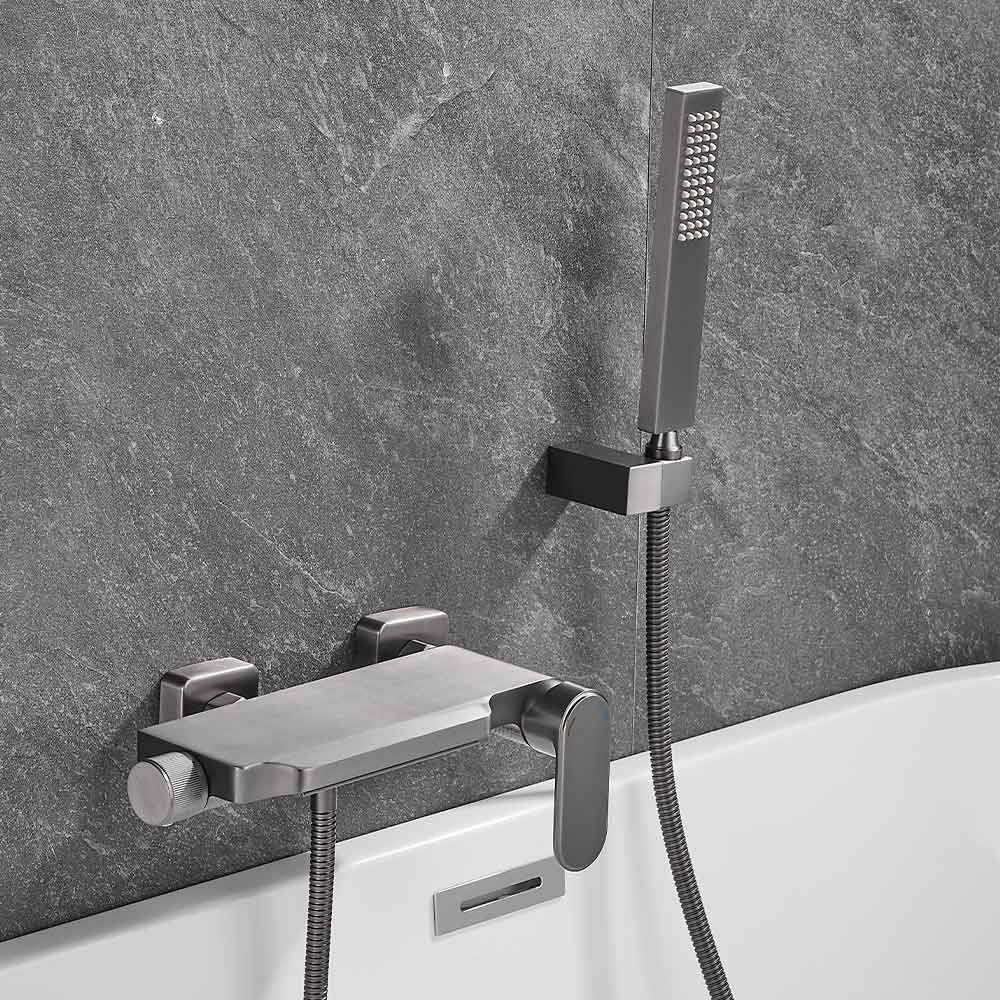FBUKE Contemporary Wall-Mounted Tub Filler, Modern Bathroom Tub Faucet & Handles - Sleek Bathroom Fixtures