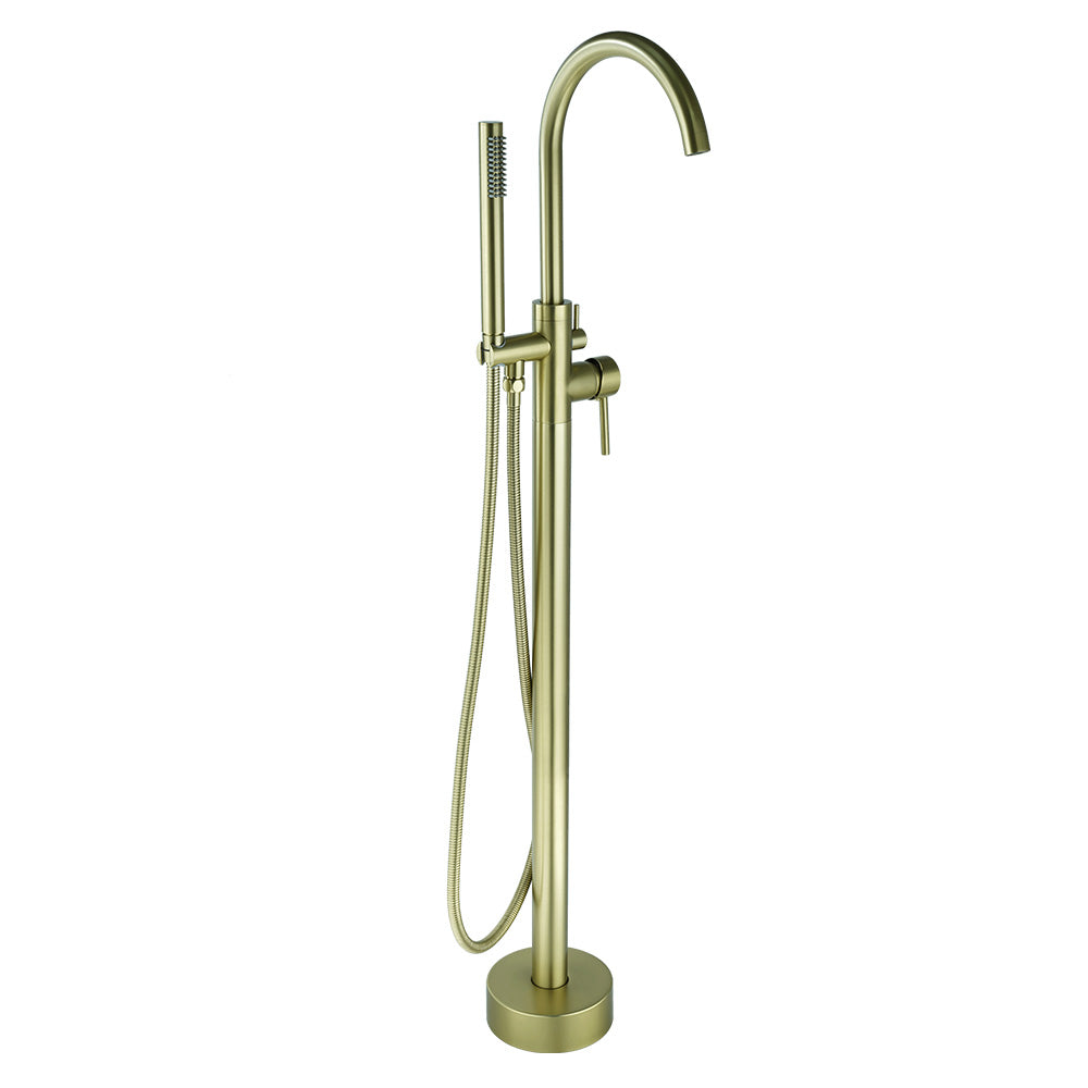 FBUKE Black Freestanding Bathtub Faucet Floor Mount Standing Bath Tub Filler with Hand Shower