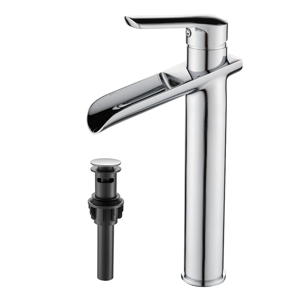 FBUKE Waterfall Bathroom Vessel Sink Faucet Single Hole Bowl Brass Mixer Tap with Pop Up Drain, Oil Rubbed Bronze SH8001H