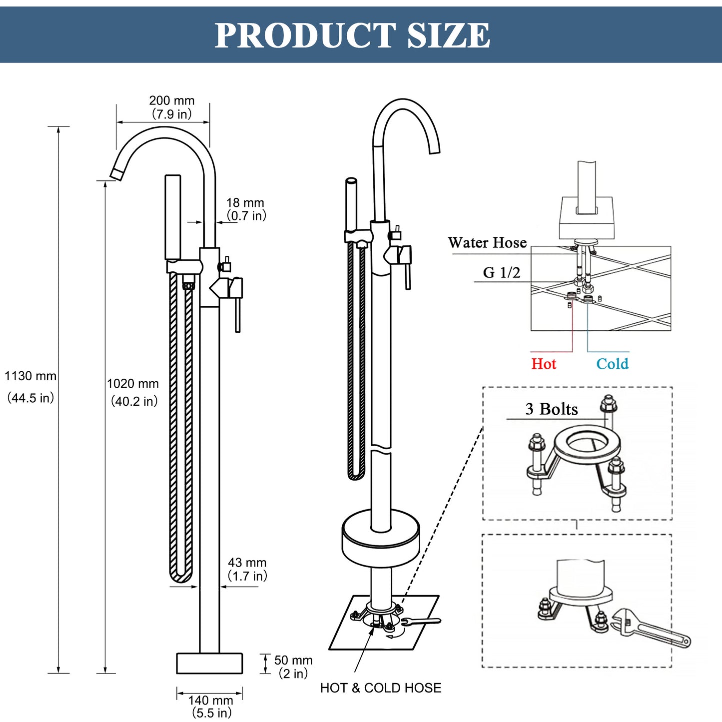Freestanding Bathtub Faucet Floor Mount Standing Bath Tub Filler with Hand Shower, SFRD