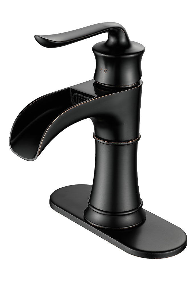 FBUKE Waterfall Bathroom Sink Faucet and Parts Single Handle Lever Bath Basin Mixer Tap, Oil Rubbed Bronze 8012SH