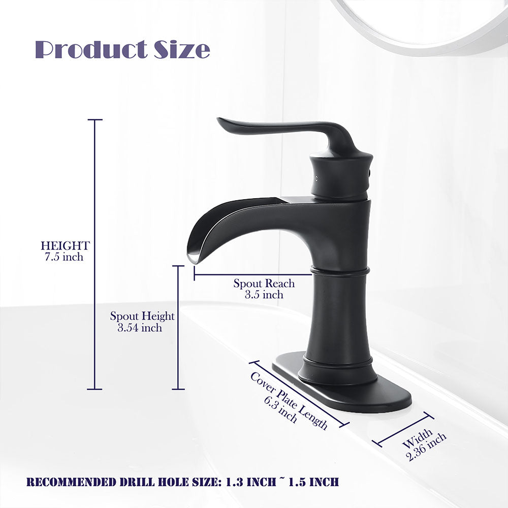 FBUKE Waterfall Bathroom Sink Faucet and Parts Single Handle Lever Bath Basin Mixer Tap, Oil Rubbed Bronze 8012SH
