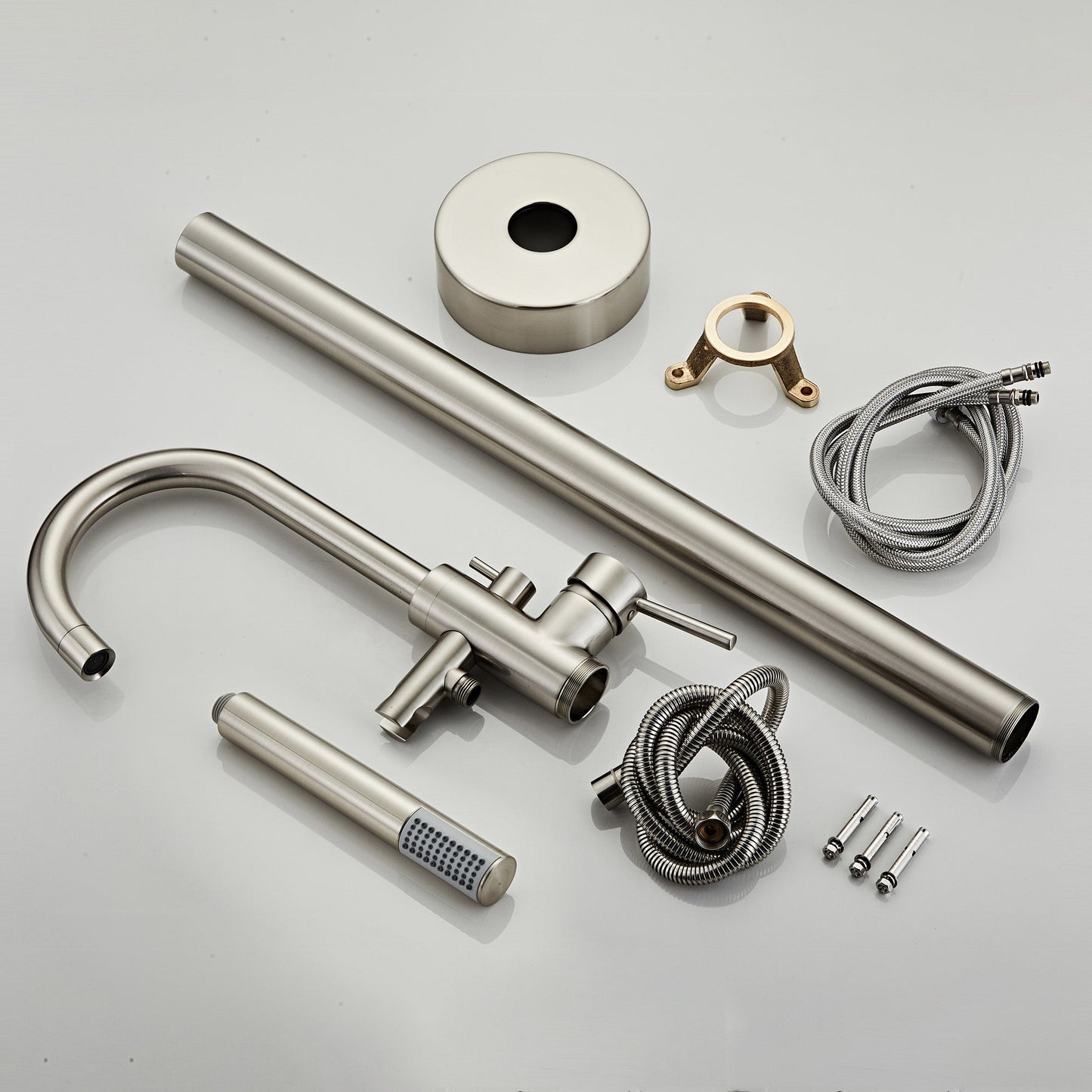FBUKE Brushed Nickel Freestanding Bathtub Faucet Floor Mount Standing Bath Tub Filler with Hand Shower