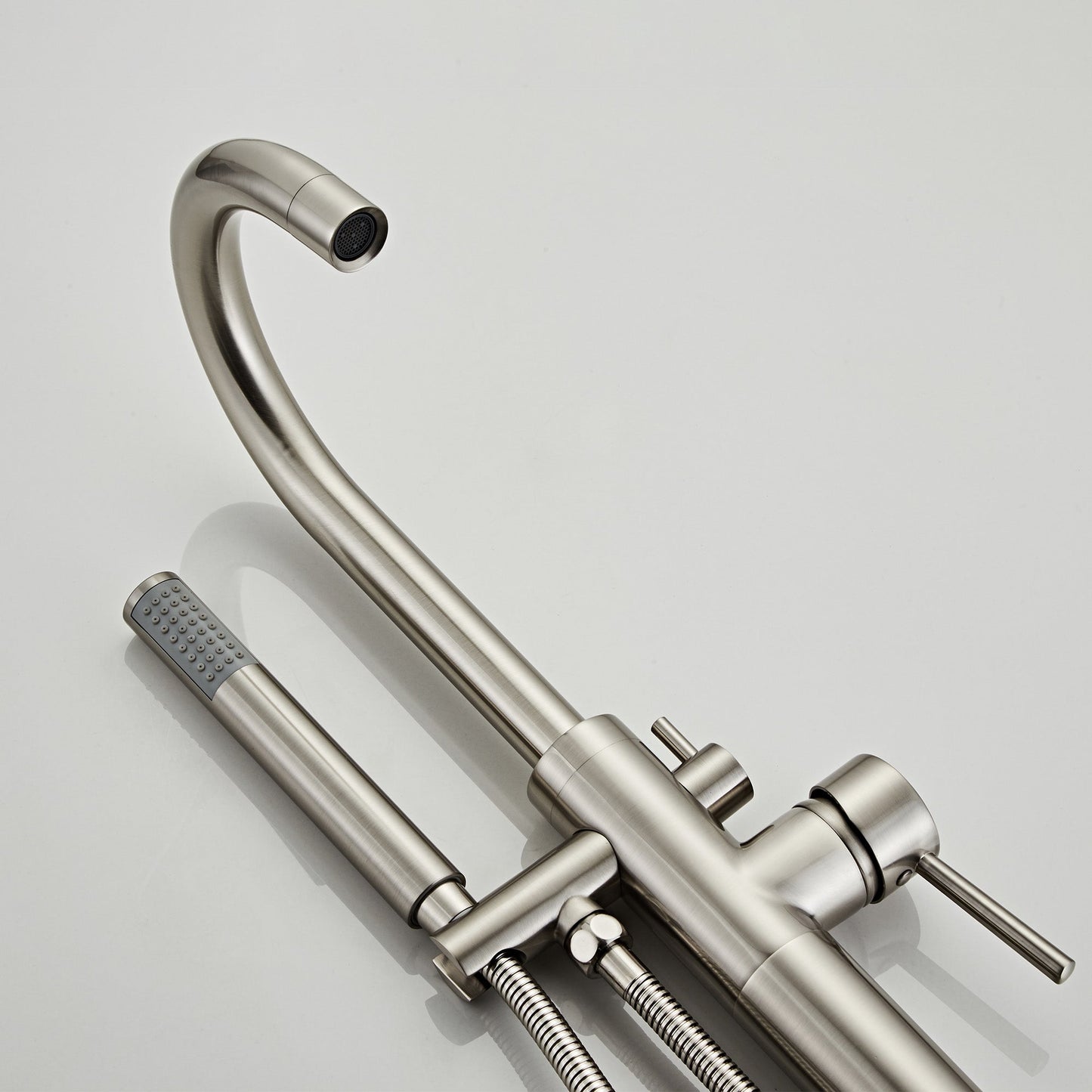 FBUKE Brushed Nickel Freestanding Bathtub Faucet Floor Mount Standing Bath Tub Filler with Hand Shower