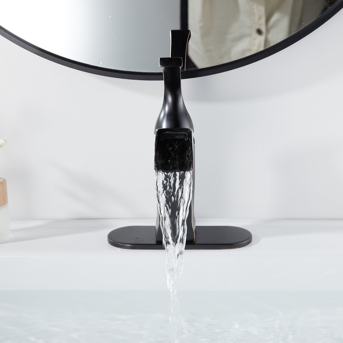 FBUKE Bathroom Waterfall Faucet and Stopper Single Handle Vanity Sink Basin Mixer Tap, SH0915H