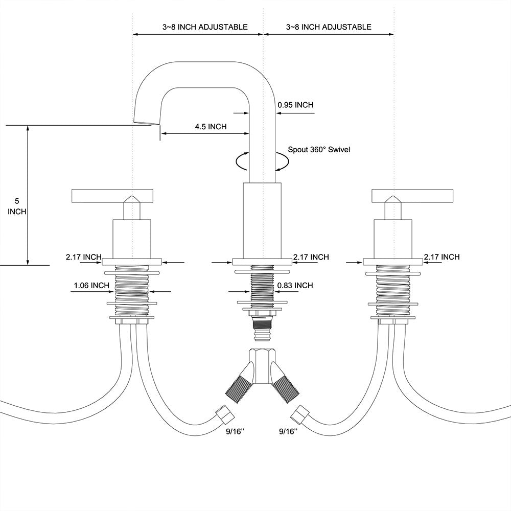 Bathroom Faucet 3 Hole 2-Handle 8 inch Widespread 2 Handles Vanity Sink SH001H, Black,Brushed Gold,Brushed Nickel,Chrome