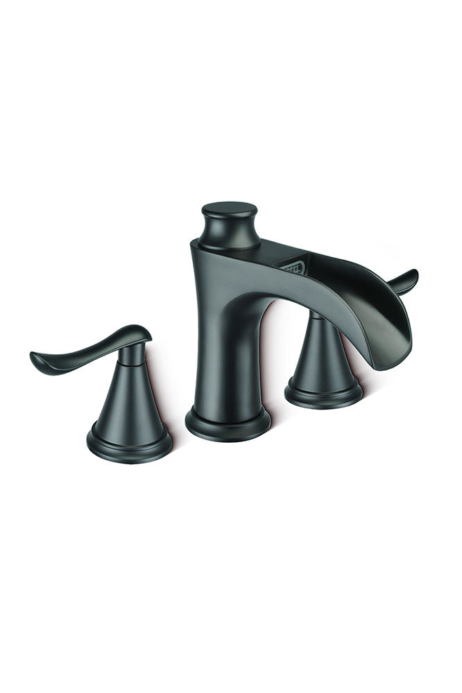 FBUKE Waterfall Bathroom Faucet 3 Hole Widespread 2-Handle for 8-16 inch Vanity Sink, Matte Black, Brushed Nickel