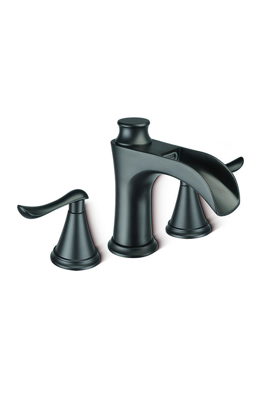 FBUKE Waterfall Bathroom Faucet 3 Hole Widespread 2-Handle for 8-16 inch Vanity Sink, Matte Black, Brushed Nickel