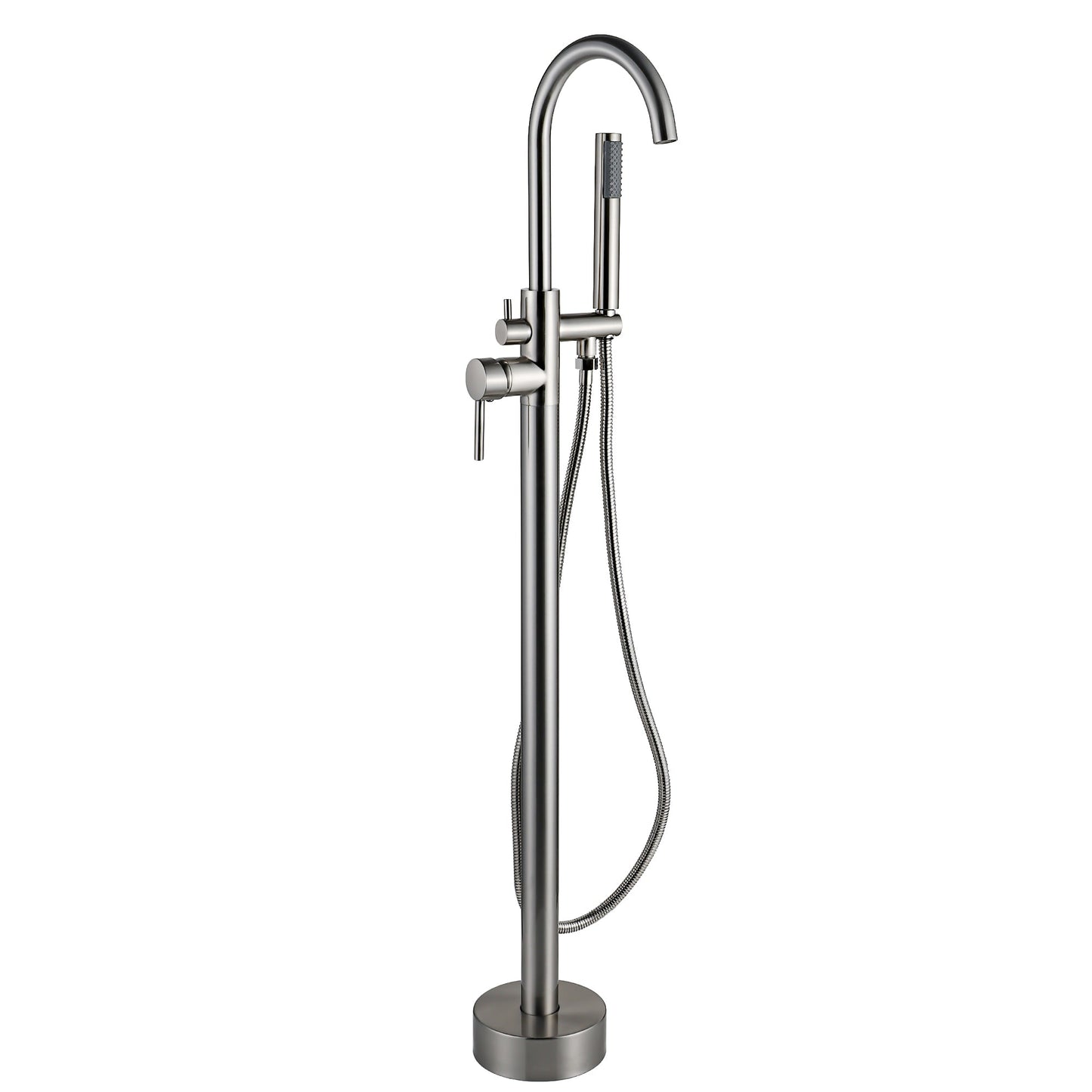FBUKE Brushed Nickel Freestanding Bathtub Faucet Floor Mount Standing Bath Tub Filler with Hand Shower