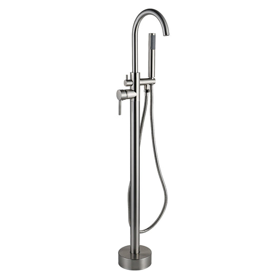 FBUKE Brushed Nickel Freestanding Bathtub Faucet Floor Mount Standing Bath Tub Filler with Hand Shower