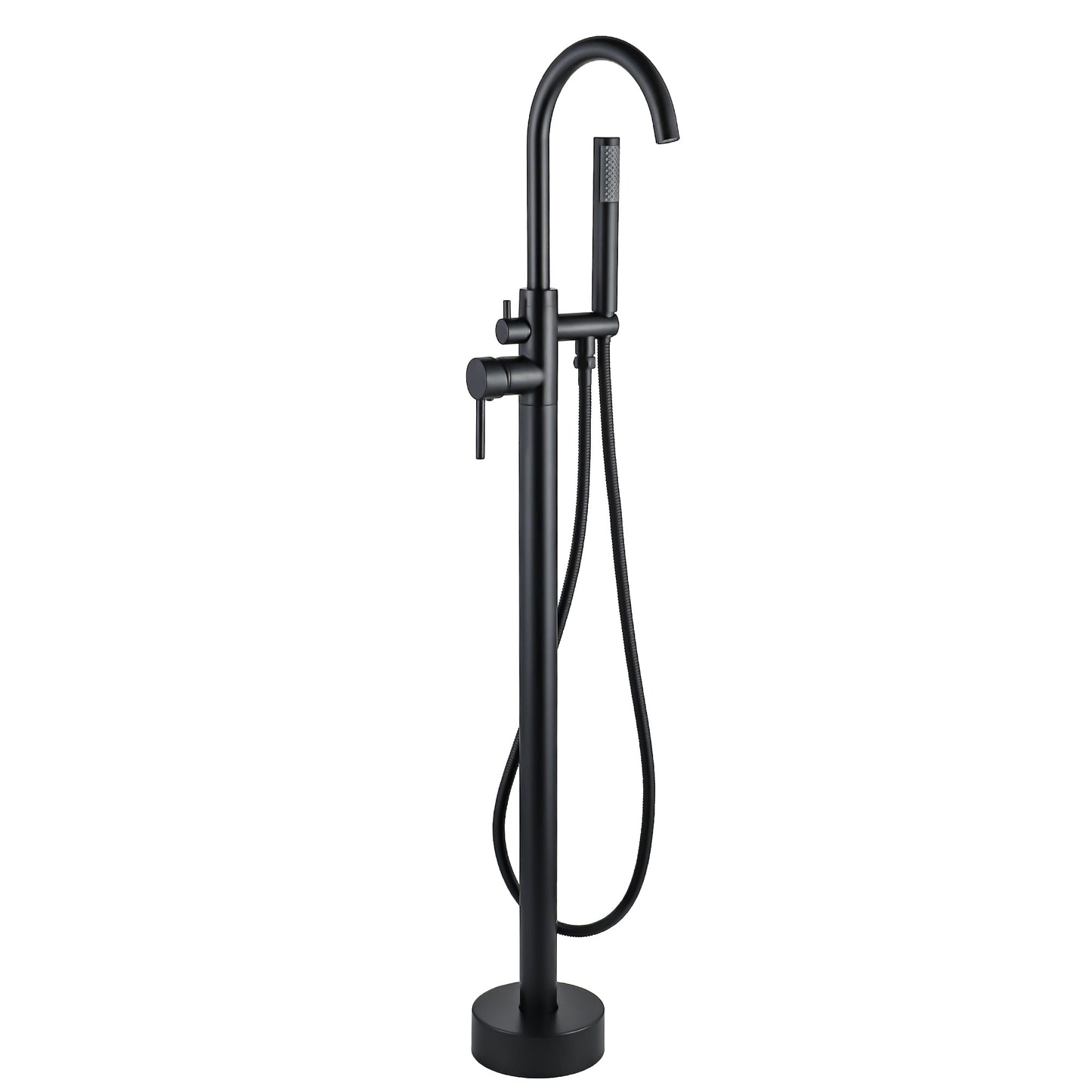 FBUKE Black Freestanding Bathtub Faucet Floor Mount Standing Bath Tub Filler with Hand Shower