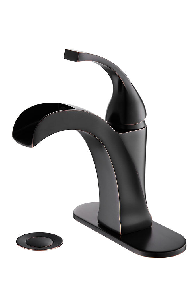 FBUKE Bathroom Waterfall Faucet and Stopper Single Handle Vanity Sink Basin Mixer Tap, SH0915H