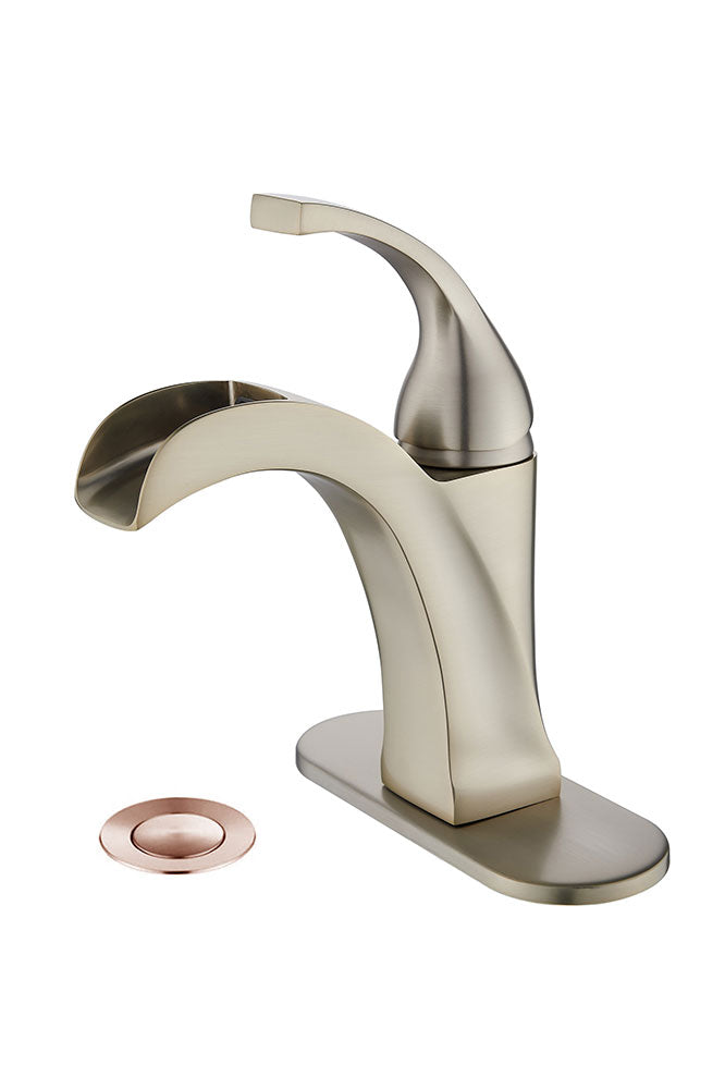 FBUKE Bathroom Waterfall Faucet and Stopper Single Handle Vanity Sink Basin Mixer Tap, SH0915H