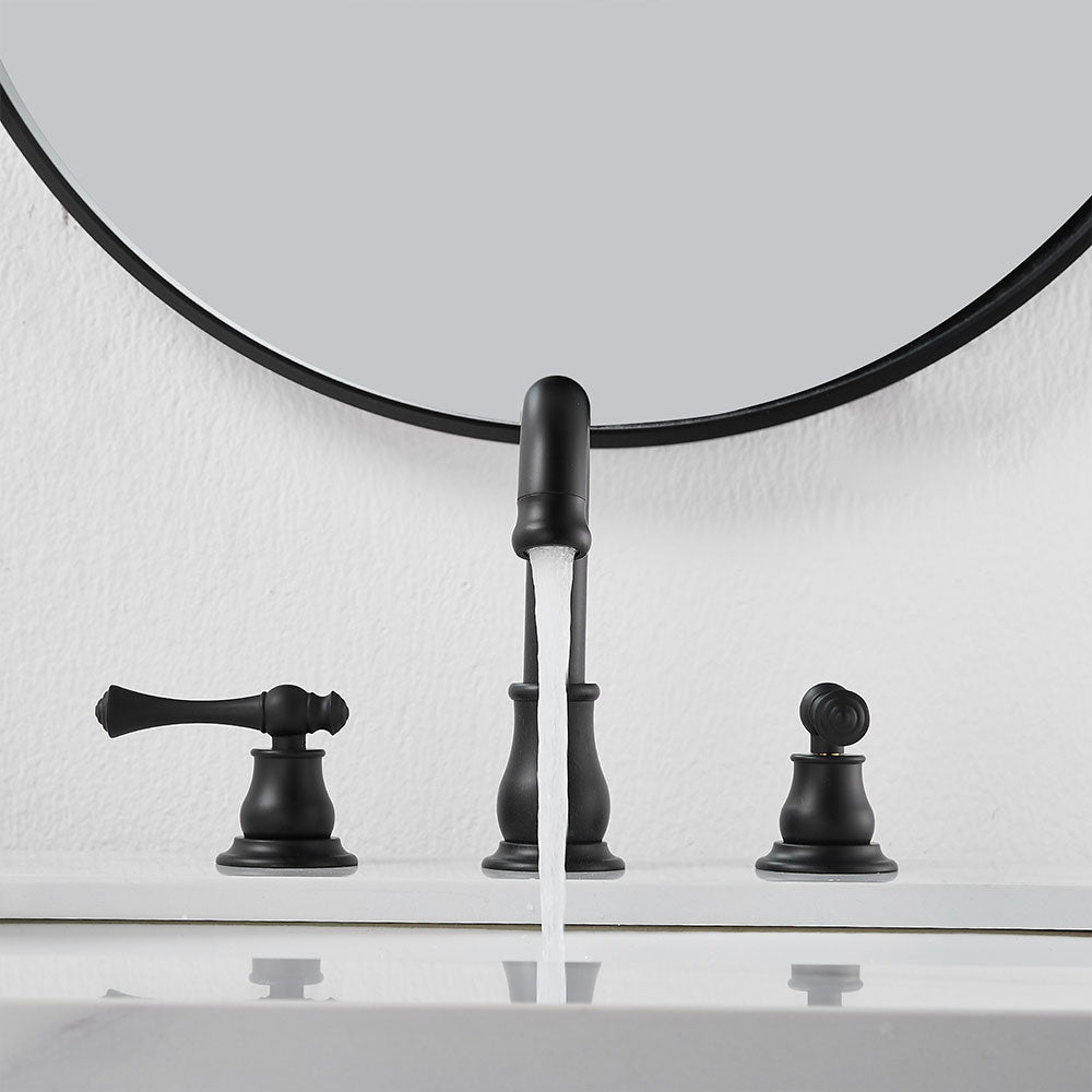 FBUKE Bathroom Faucet 3 Hole Widespread 2-Handle for 8-16 inch Vanity Sink, Matte Black