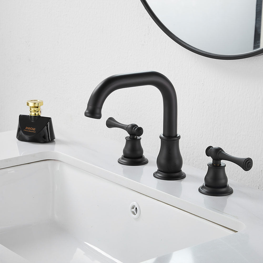FBUKE Bathroom Faucet 3 Hole Widespread 2-Handle for 8-16 inch Vanity Sink, Matte Black