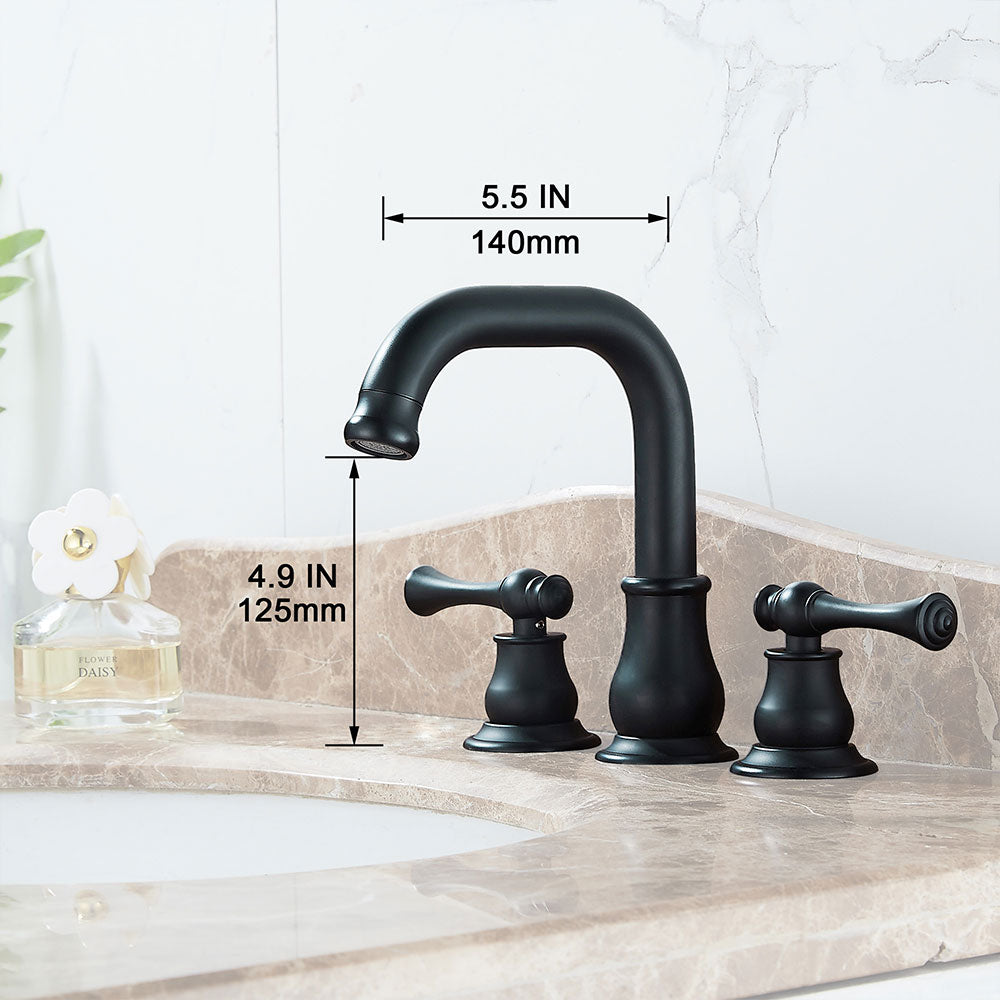 FBUKE Bathroom Faucet 3 Hole Widespread 2-Handle for 8-16 inch Vanity Sink, Matte Black