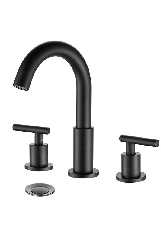 FBUKE Black Bathroom Faucet for 3 Hole Sink 8 inch Widespread 2-Handle, Drain Included, SH001HNS