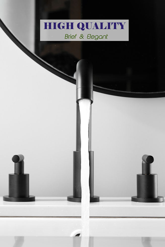 FBUKE Black Bathroom Faucet for 3 Hole Sink 8 inch Widespread 2-Handle, Drain Included, SH001HNS