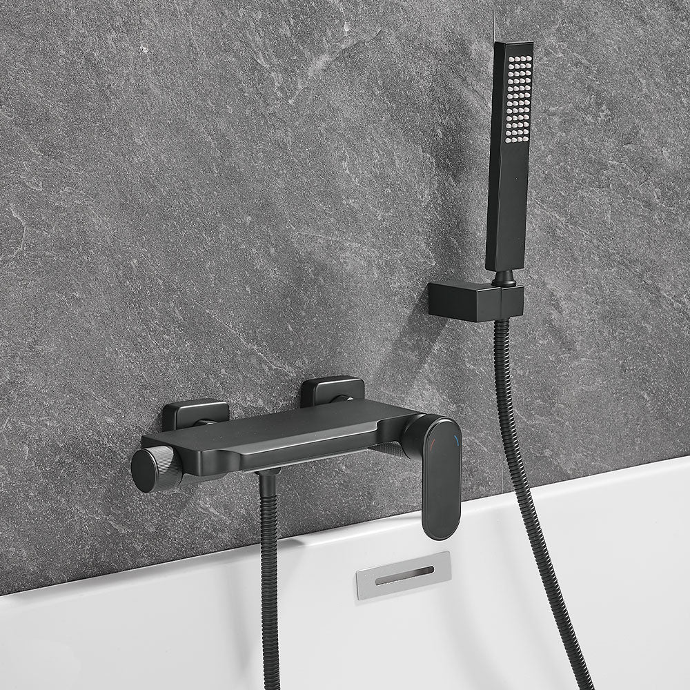FBUKE Contemporary Wall-Mounted Tub Filler, Modern Bathroom Tub Faucet & Handles - Sleek Bathroom Fixtures