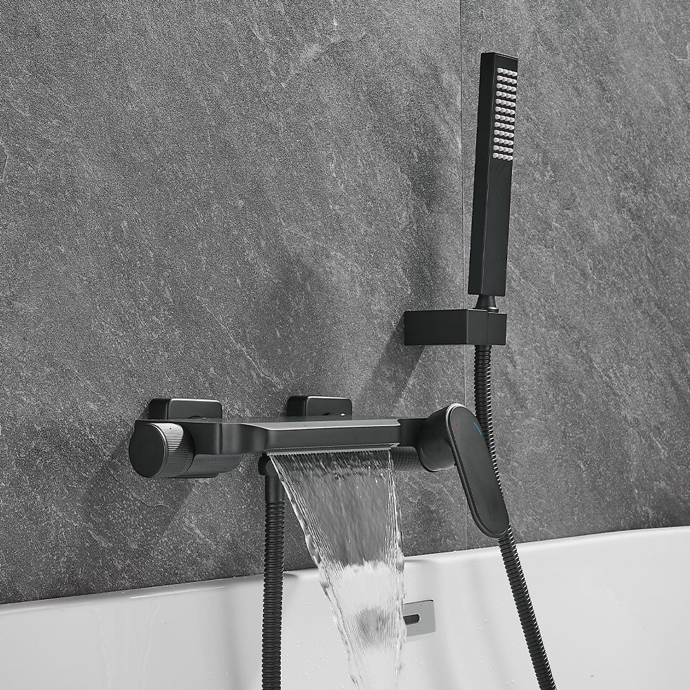 FBUKE Contemporary Wall-Mounted Tub Filler, Modern Bathroom Tub Faucet & Handles - Sleek Bathroom Fixtures
