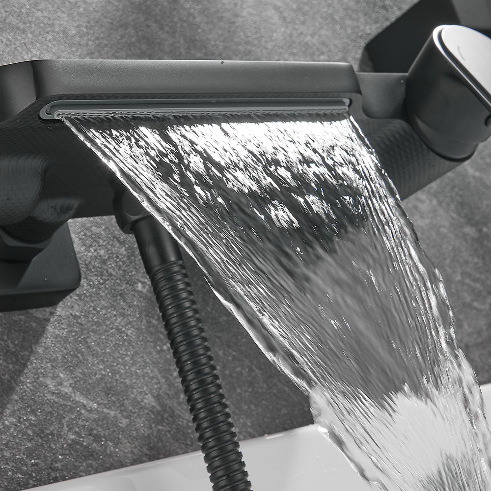 FBUKE Contemporary Wall-Mounted Tub Filler, Modern Bathroom Tub Faucet & Handles - Sleek Bathroom Fixtures