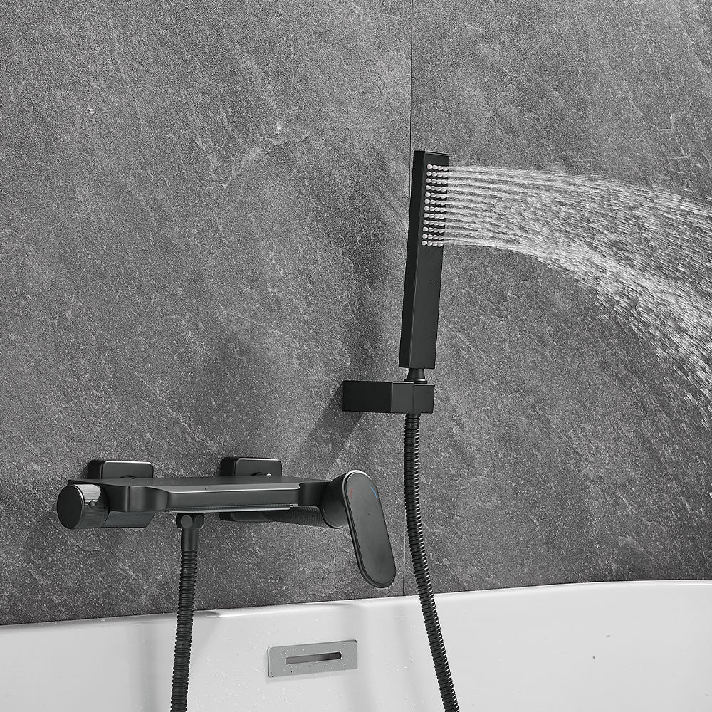 FBUKE Contemporary Wall-Mounted Tub Filler, Modern Bathroom Tub Faucet & Handles - Sleek Bathroom Fixtures