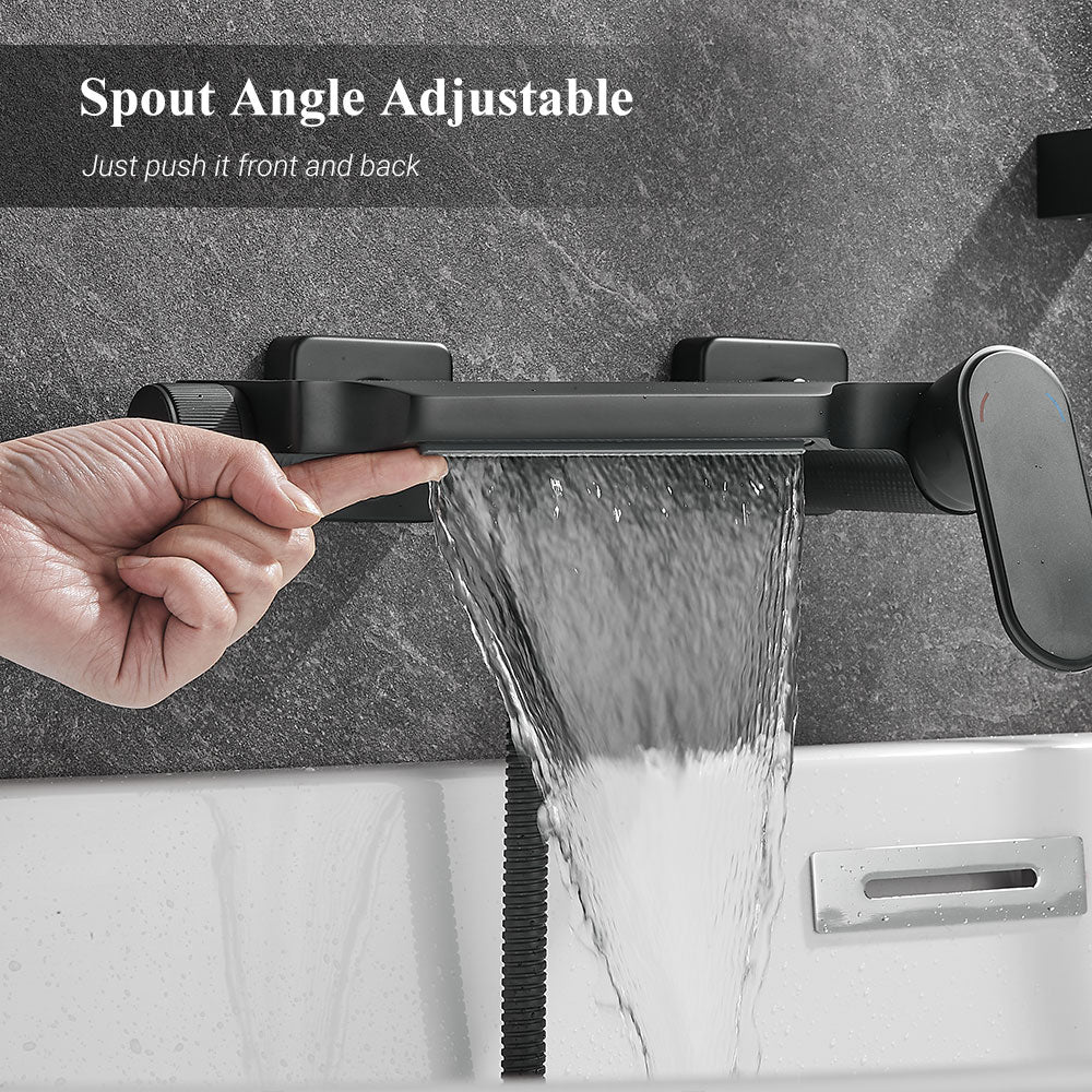 FBUKE Contemporary Wall-Mounted Tub Filler, Modern Bathroom Tub Faucet & Handles - Sleek Bathroom Fixtures