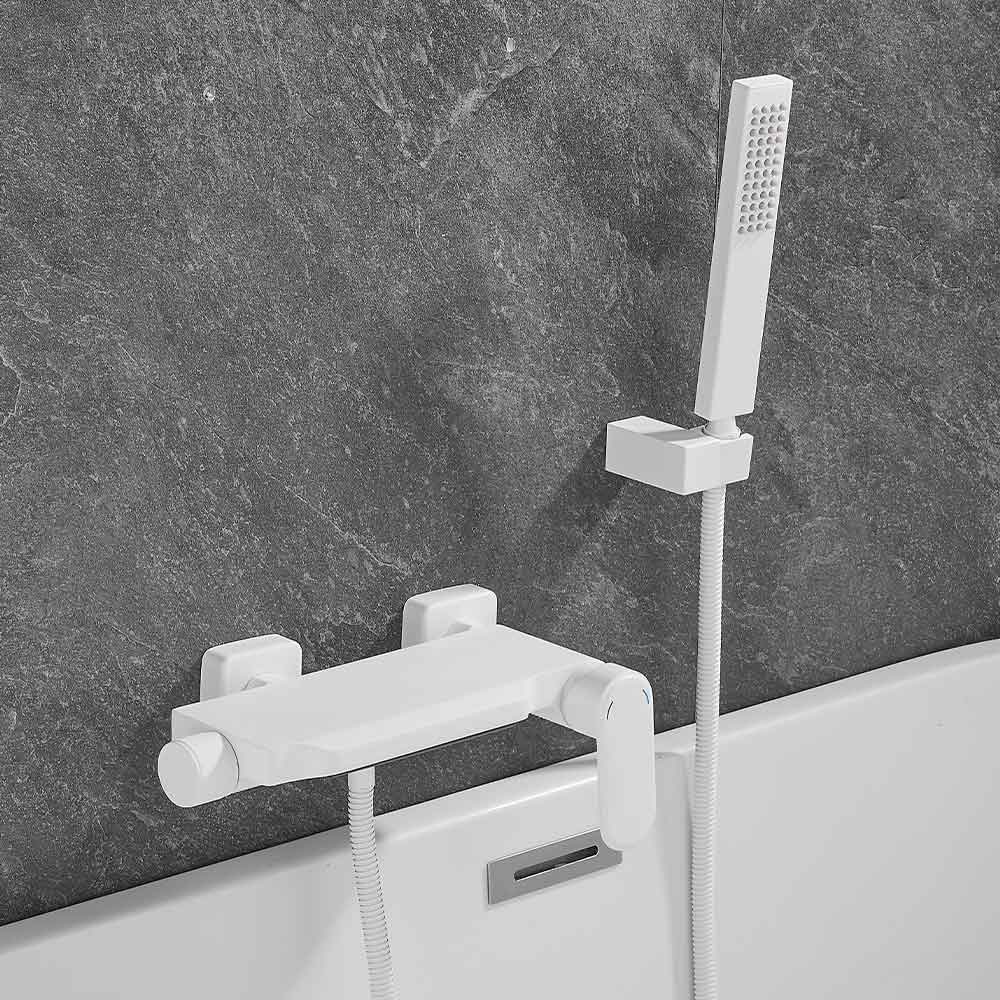 FBUKE Contemporary Wall-Mounted Tub Filler, Modern Bathroom Tub Faucet & Handles - Sleek Bathroom Fixtures