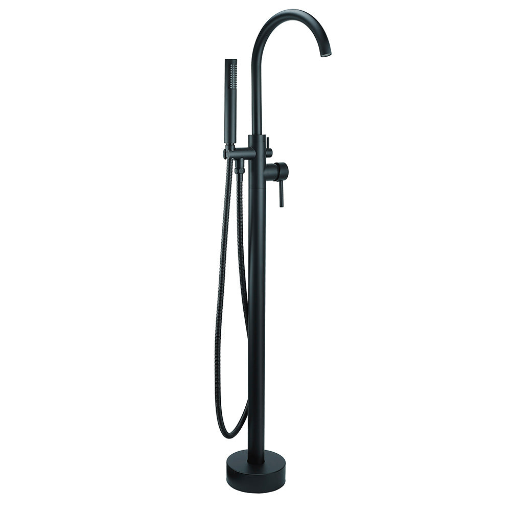 FBUKE Black Freestanding Bathtub Faucet Floor Mount Standing Bath Tub Filler with Hand Shower