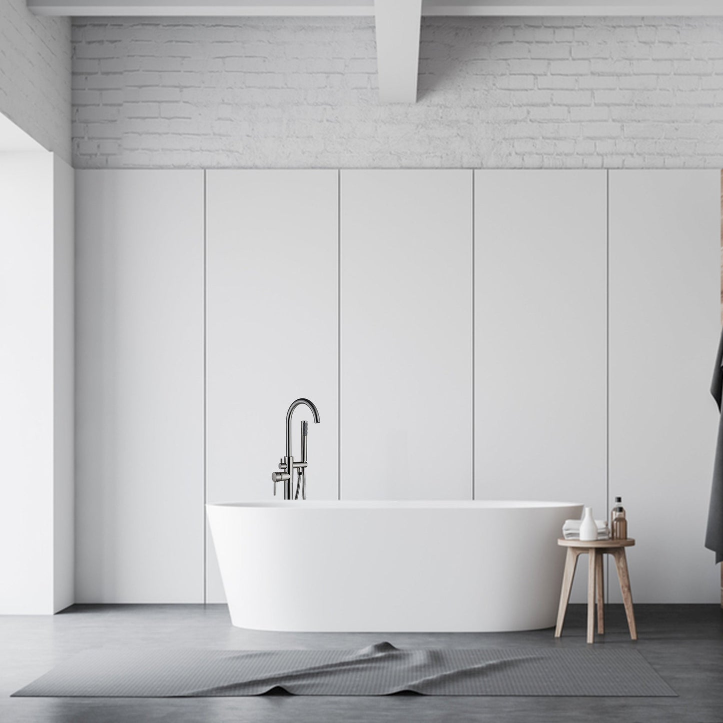 FBUKE Brushed Nickel Freestanding Bathtub Faucet Floor Mount Standing Bath Tub Filler with Hand Shower