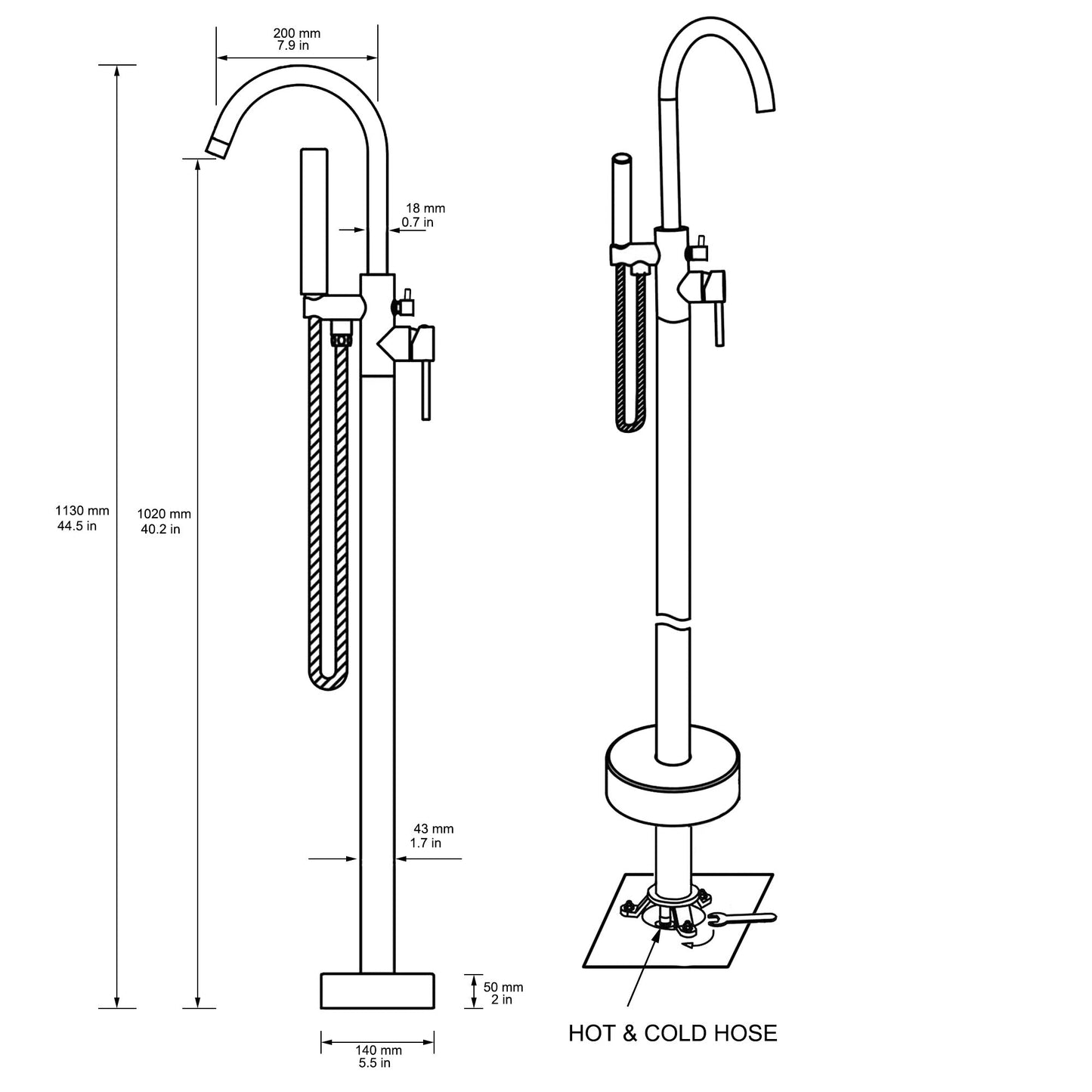 FBUKE Brushed Nickel Freestanding Bathtub Faucet Floor Mount Standing Bath Tub Filler with Hand Shower