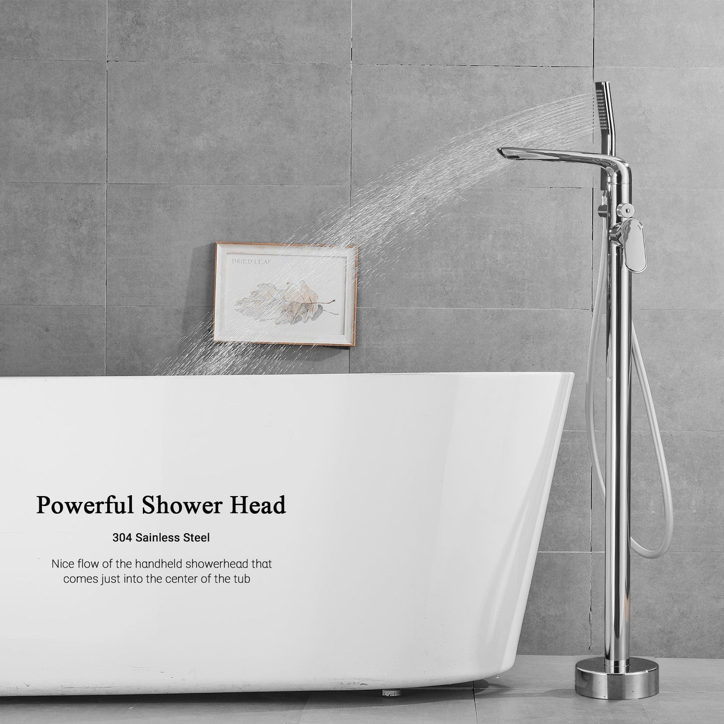 Free Standing Tub Faucet Floor Mount Freestanding Bathtub Filler, Waterfall High Flow, SHBT011