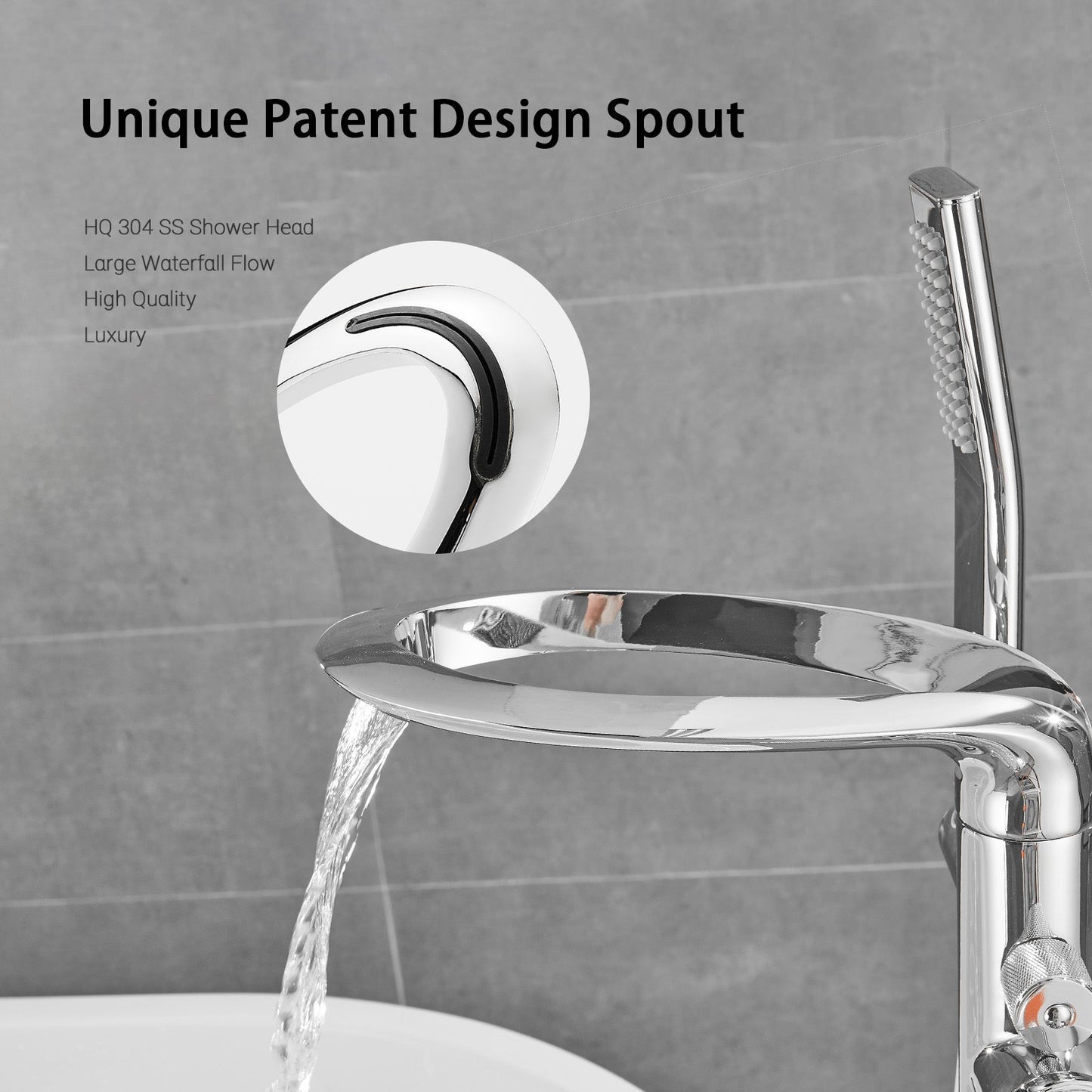 Free Standing Tub Faucet Floor Mount Freestanding Bathtub Filler, Waterfall High Flow, SHBT011