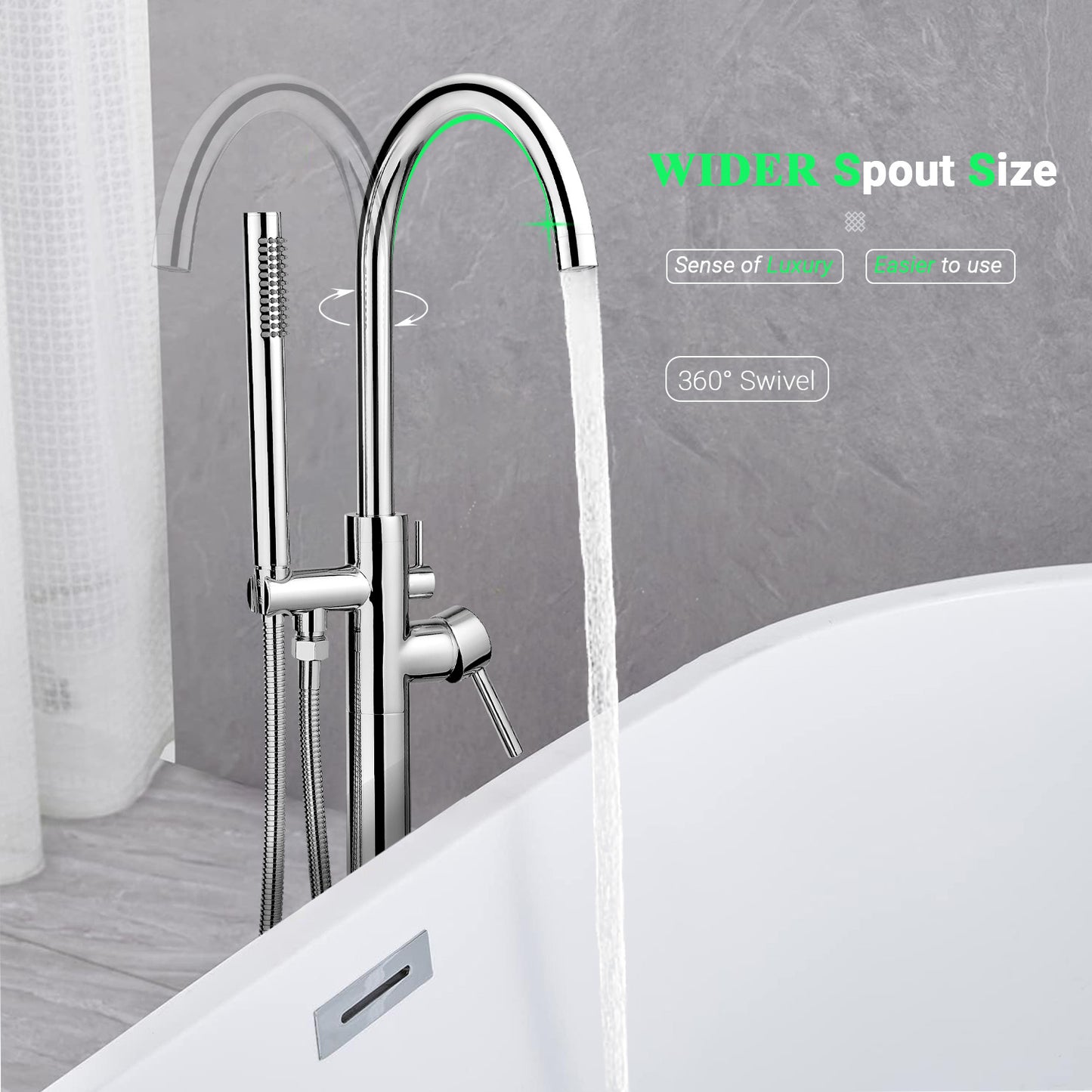 Freestanding Bathtub Faucet Floor Mount Standing Bath Tub Filler with Hand Shower, SFRD