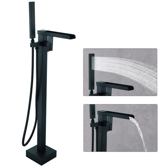 Floor Mount Free Standing Tub Faucet, Brass Stand Alone Tub Filler, Waterfall Flow, SFRT