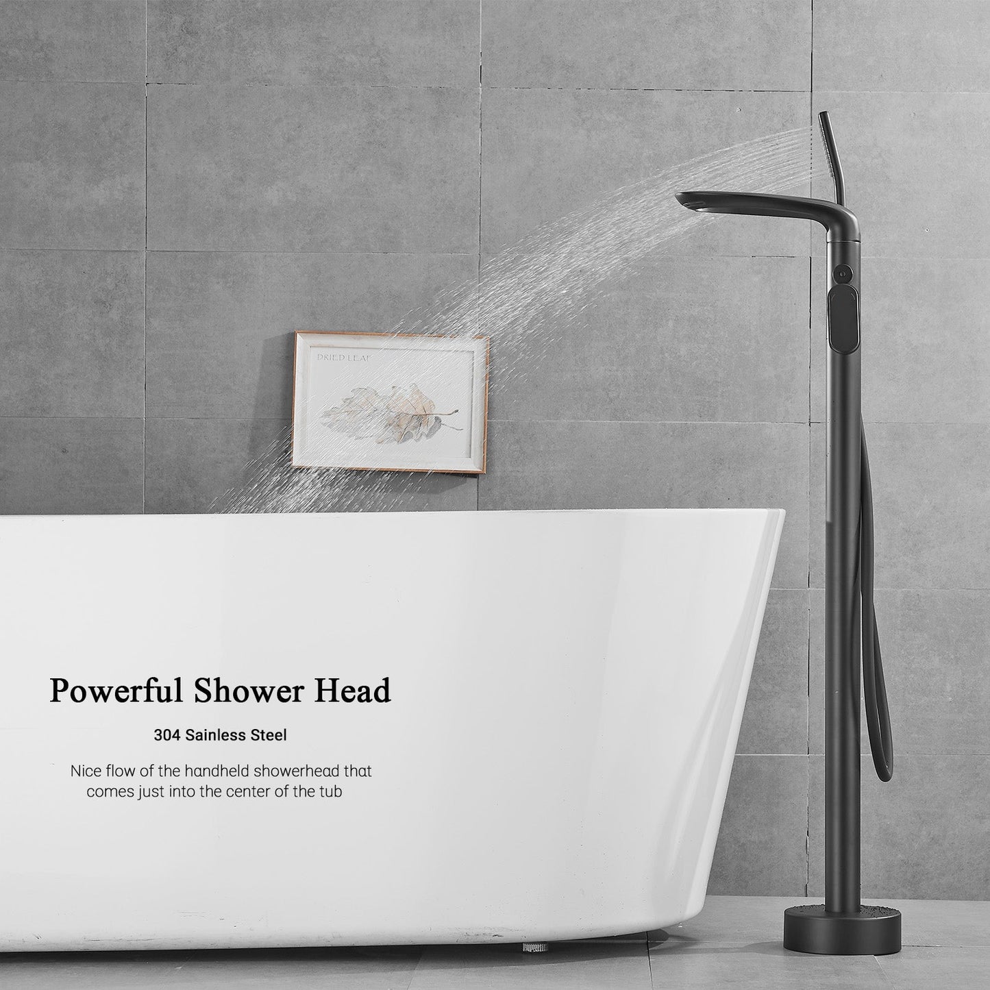 Free Standing Tub Faucet Floor Mount Freestanding Bathtub Filler, Waterfall High Flow, SHBT011