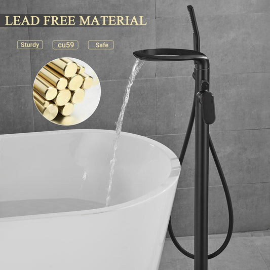 Free Standing Tub Faucet Floor Mount Freestanding Bathtub Filler, Waterfall High Flow, SHBT011