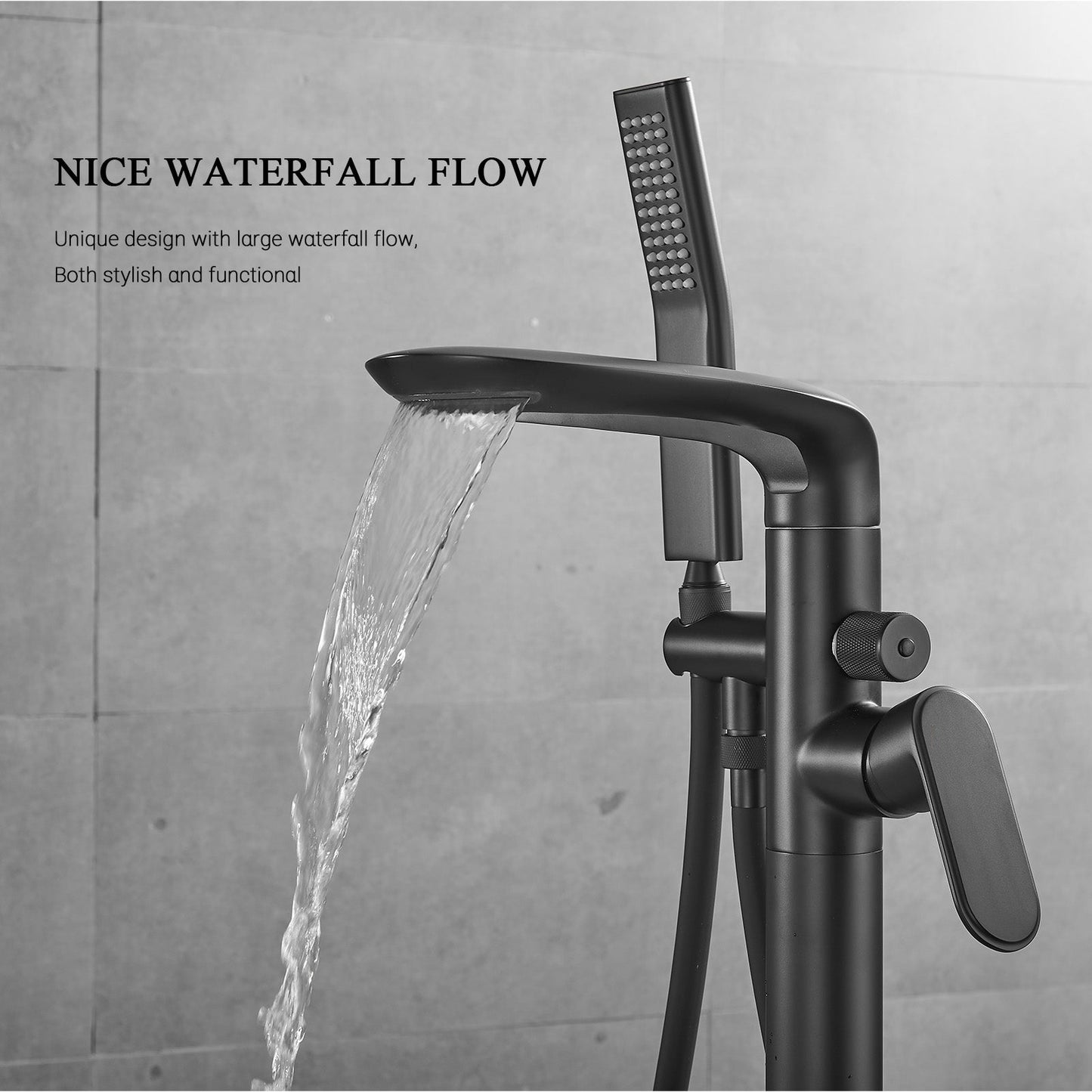 Free Standing Tub Faucet Floor Mount Freestanding Bathtub Filler, Waterfall High Flow, SHBT011