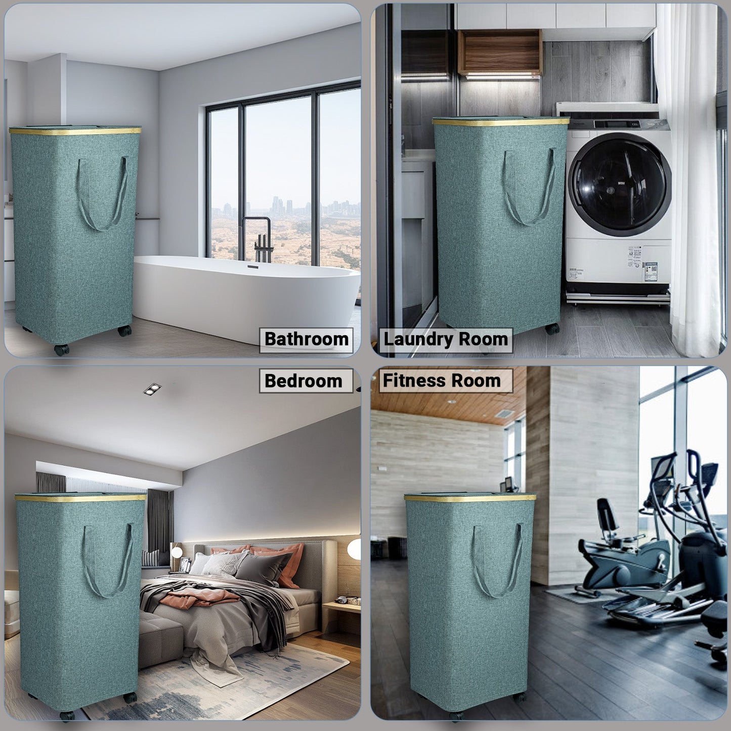 Rolling Laundry Basket, 100L Large Laundry Basket with Wheels, Slim Laundry Hamper with Lid, Foldable Hampers for Bedroom Aesthetic, Gray