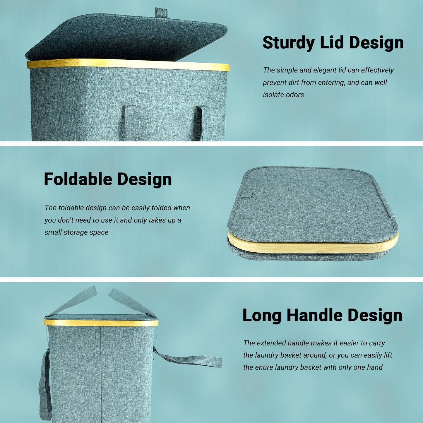 Rolling Laundry Basket, 100L Large Laundry Basket with Wheels, Slim Laundry Hamper with Lid, Foldable Hampers for Bedroom Aesthetic, Gray