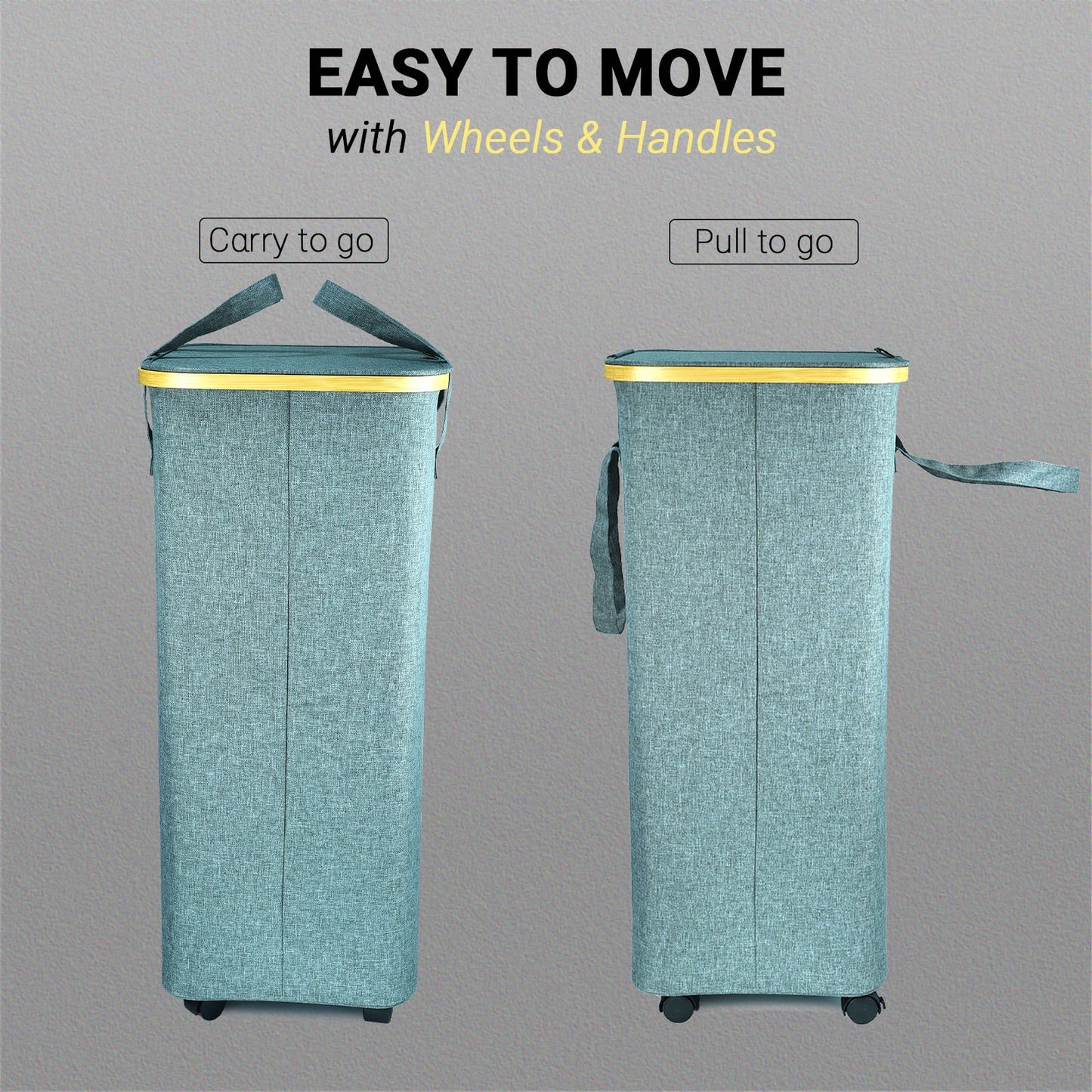 Rolling Laundry Basket, 100L Large Laundry Basket with Wheels, Slim Laundry Hamper with Lid, Foldable Hampers for Bedroom Aesthetic, Gray