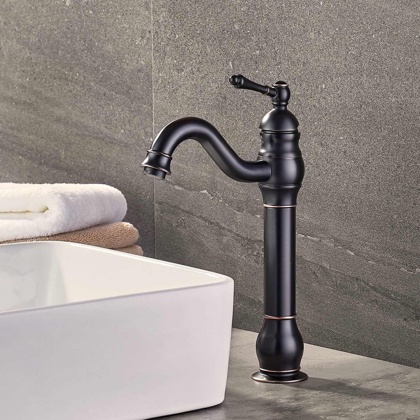 FBUKE 360° Swivel Bathroom Vessel Sink Faucet with POP UP Drain Single Handle Lever Bowl Tap Mixer