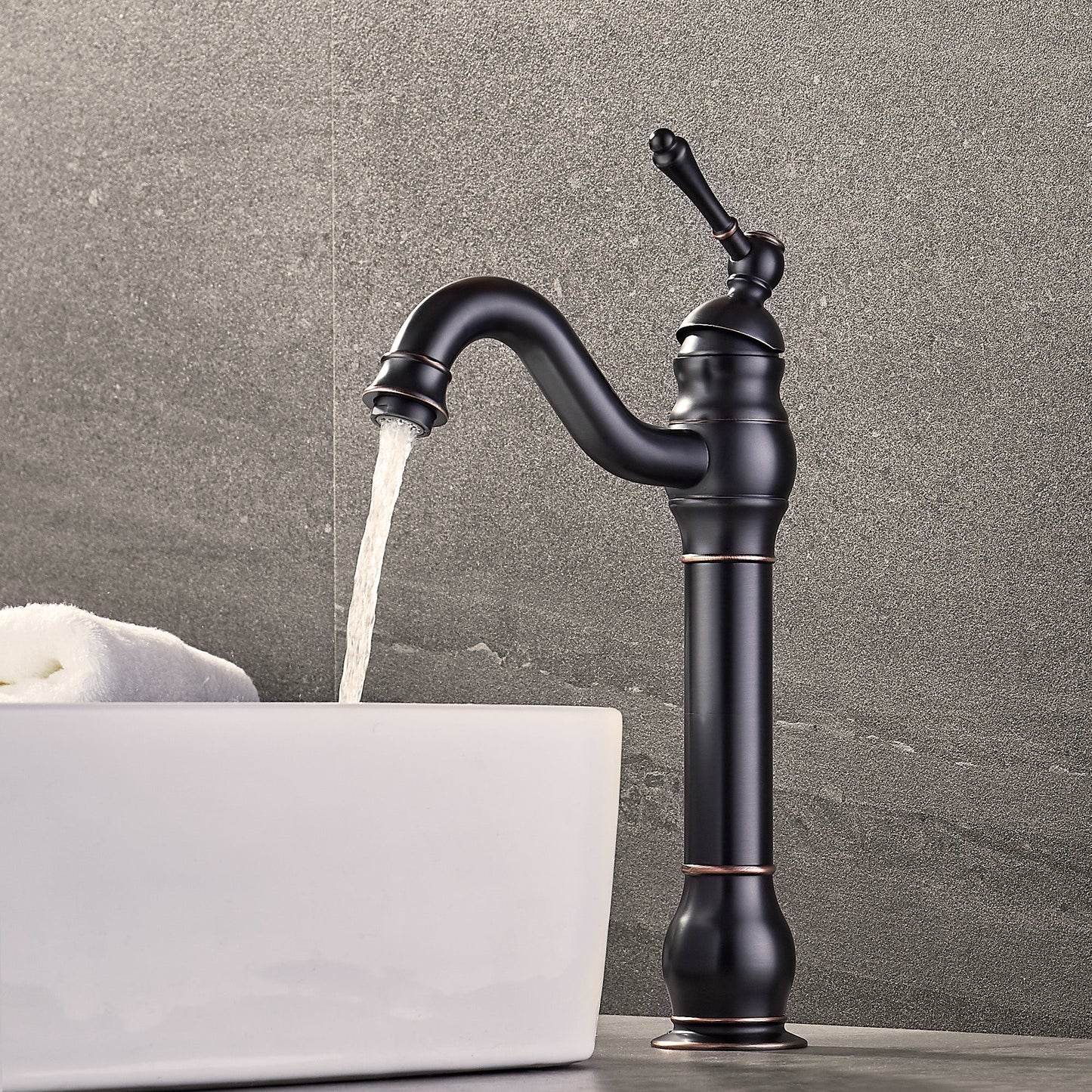 FBUKE 360° Swivel Bathroom Vessel Sink Faucet with POP UP Drain Single Handle Lever Bowl Tap Mixer