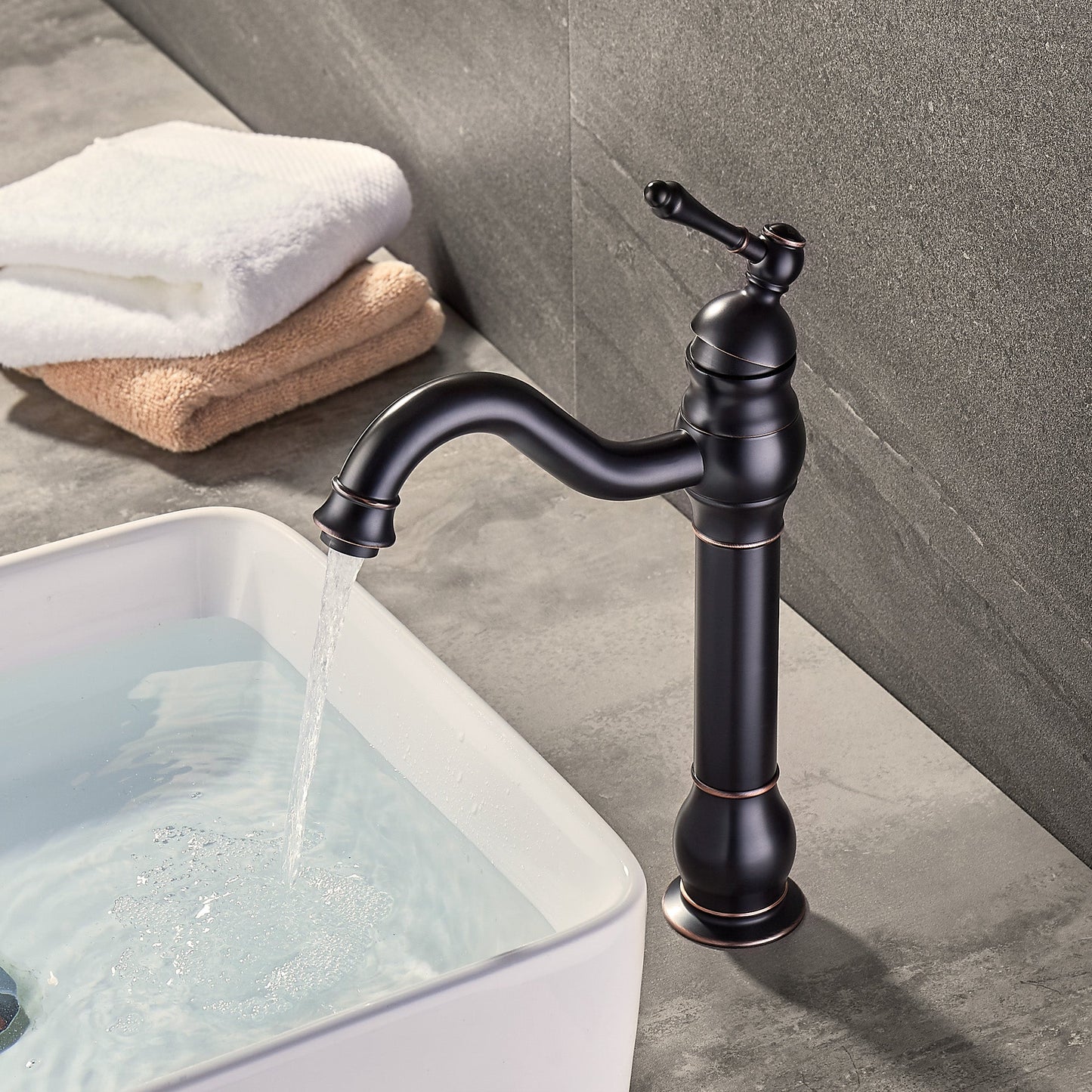 FBUKE 360° Swivel Bathroom Vessel Sink Faucet with POP UP Drain Single Handle Lever Bowl Tap Mixer