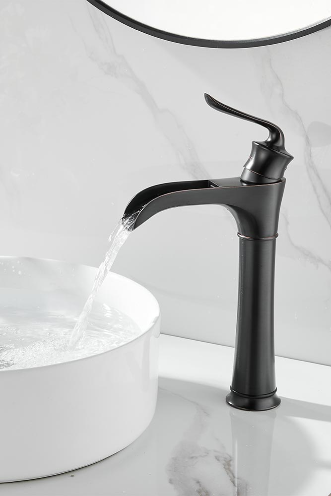 FBUKE Waterfall Vessel Sink Faucet for Bathroom Single Hole Bowl Mixer Tap, Oil Rubbed Bronze