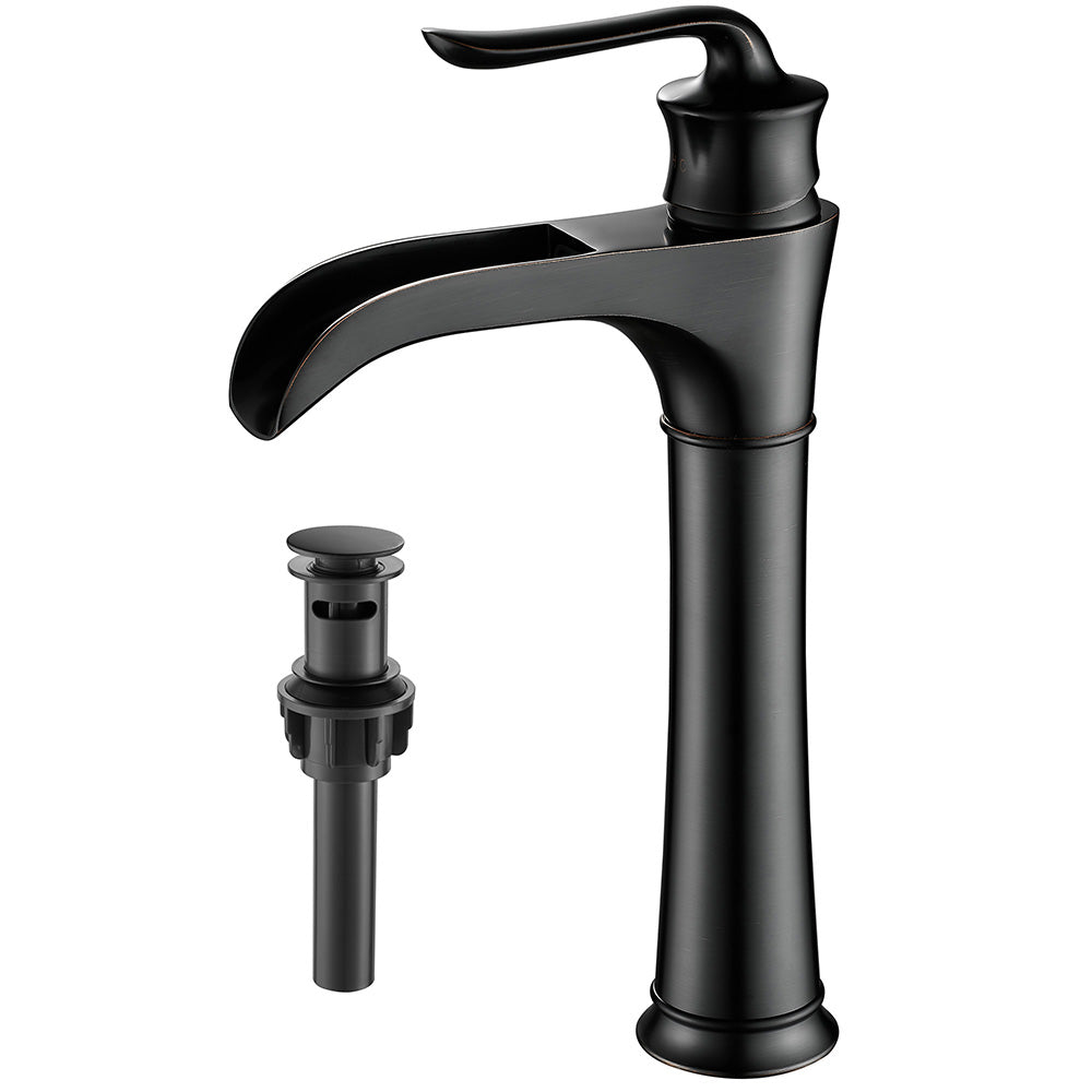 FBUKE Waterfall Vessel Sink Faucet for Bathroom Single Hole Bowl Mixer Tap, Oil Rubbed Bronze