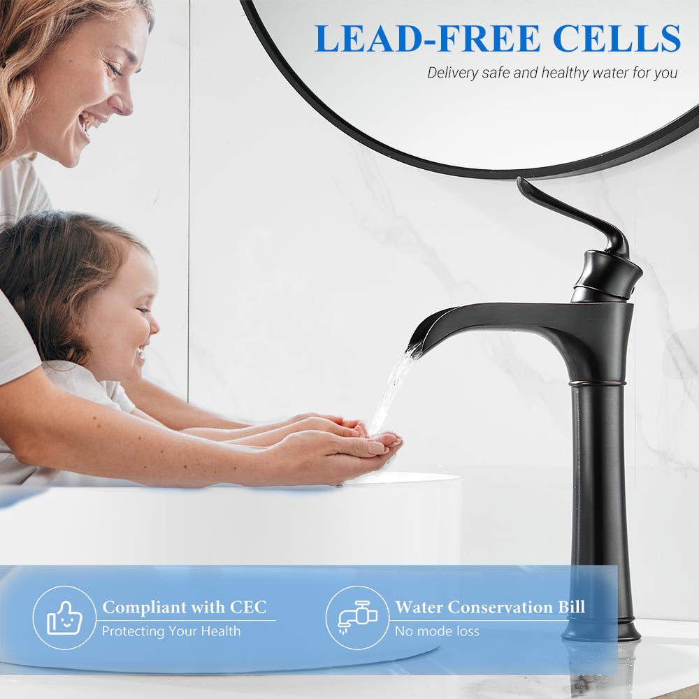 FBUKE Waterfall Vessel Sink Faucet for Bathroom Single Hole Bowl Mixer Tap, Oil Rubbed Bronze