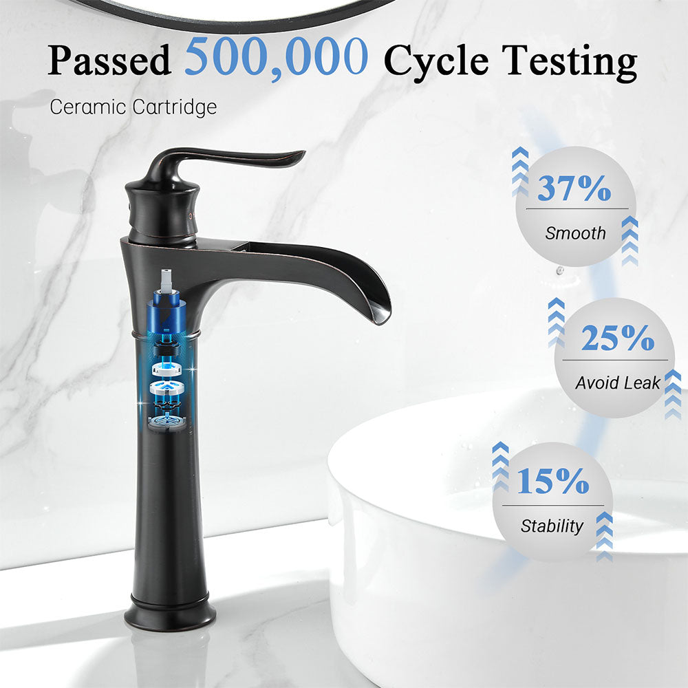 FBUKE Waterfall Vessel Sink Faucet for Bathroom Single Hole Bowl Mixer Tap, Oil Rubbed Bronze