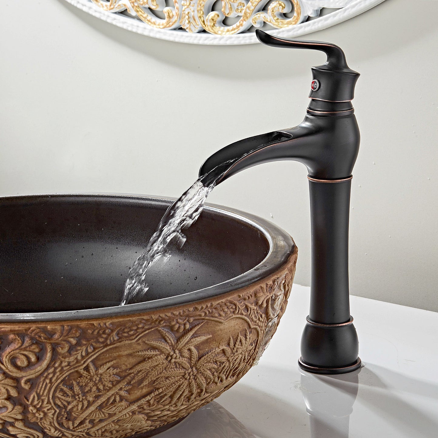 FBUKE Waterfall Faucet for Bathroom Vessel Sink Bowl Single Handle Lever Tap