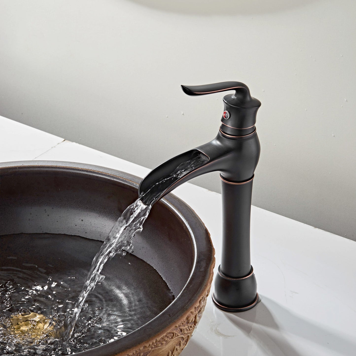 FBUKE Waterfall Faucet for Bathroom Vessel Sink Bowl Single Handle Lever Tap